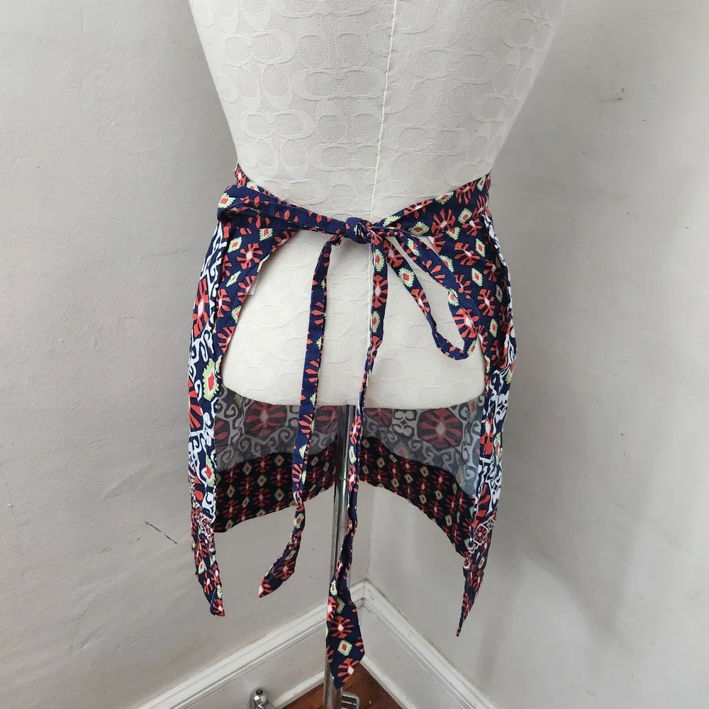 Vera Bradley Blue Orange‎ Geometric Cotton Half Apron Wrap Tie Waist